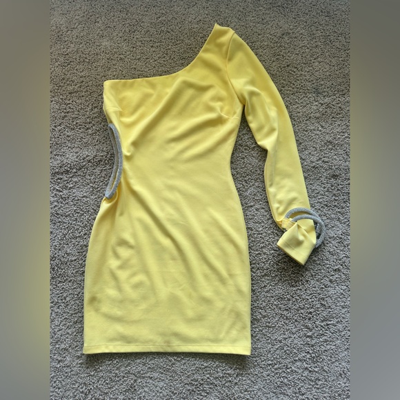 Yellow One Shoulder Cocktail Dress Size Small - Picture 1 of 5